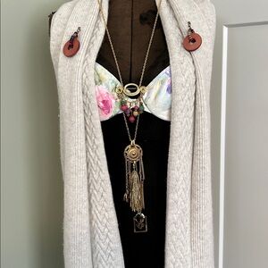 Mixed media chatelaine like necklace multiple chains and charms handmade 18”